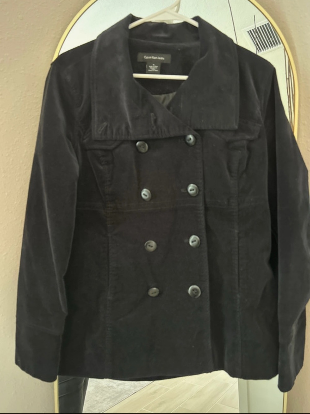 Calvin Klein Women's Navy Double-Breasted Corduroy Pea Coat